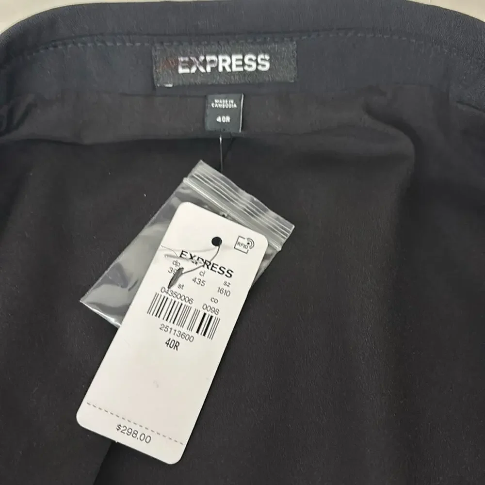 New $298 NWT 40R regular classic wool Express performance solid black 2 button